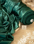 Iconic Silky Satin - Emerald Green Color Premium Quality Fabric, One Way Stretch Satin for Multipurpose, Table Runners, Evening Gowns, Dress making
