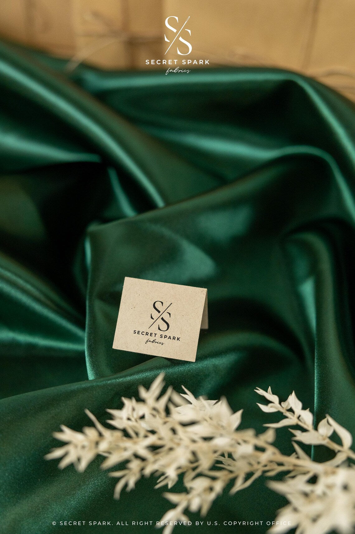 Amore - Emerald Green Sturdy Satin Fabric, Non-Stretch Shiny Material for Evening Gowns, Men's Vests, Bridal Clutches Amore - Emerald Green Sturdy Satin Fabric, Non-Stretch Shiny Material for Evening Gowns, Men's Vests, Bridal Clutches