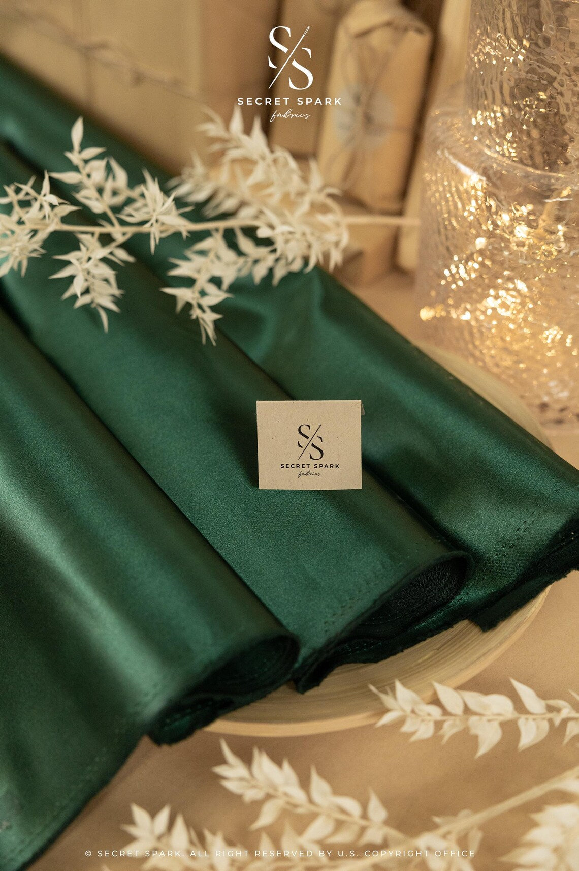 Amore - Emerald Green Sturdy Satin Fabric, Non-Stretch Shiny Material for Evening Gowns, Men's Vests, Bridal Clutches Amore - Emerald Green Sturdy Satin Fabric, Non-Stretch Shiny Material for Evening Gowns, Men's Vests, Bridal Clutches