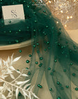 Ariel - Emerald High-End Pearl Tulle Fabric for Evening Gowns & Couture Designs, Premium Beaded Mesh with Refined Pearls in Two Sizes by the Yard
