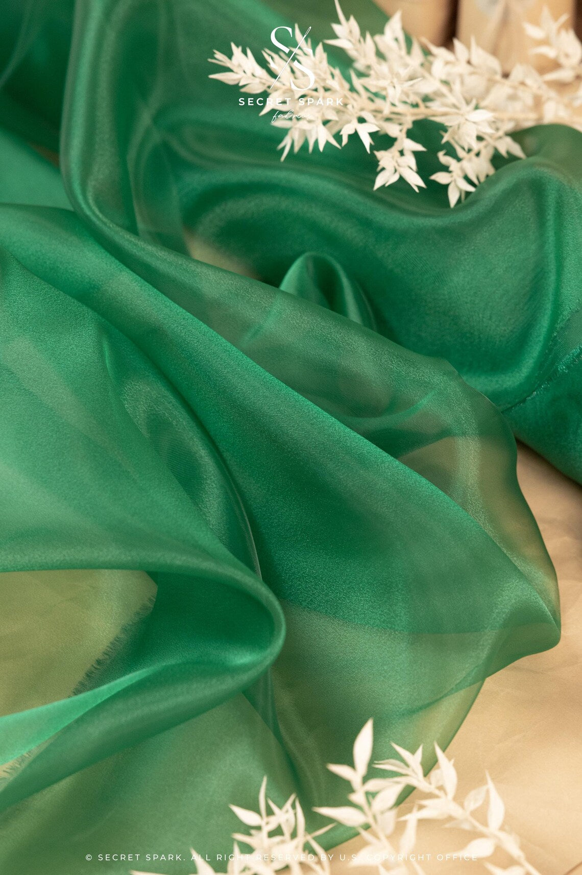 Glimmer Crystal Organza - Forest Green Color Sheer High-Quality Crystal Fabric by the Yard, See Through Shiny Fabric for Gowns, Party Decor