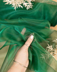 Glimmer Crystal Organza - Forest Green Color Sheer High-Quality Crystal Fabric by the Yard, See Through Shiny Fabric for Gowns, Party Decor