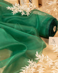 Glimmer Crystal Organza - Forest Green Color Sheer High-Quality Crystal Fabric by the Yard, See Through Shiny Fabric for Gowns, Party Decor