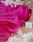 Glimmer Crystal Organza - Fuchsia Color Sheer High-Quality Crystal Fabric by the Yard for Evening Gowns, Event Decor, Dance Costumes