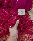 Starlight - Fuchsia Heavy Beaded & Sequined Premium Mesh, Quality Material by the Yard with Pearls and Crystal Beads for Evening Gowns, Party Dresses