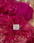 Starlight - Fuchsia Heavy Beaded & Sequined Premium Mesh, Quality Material by the Yard with Pearls and Crystal Beads for Evening Gowns, Party Dresses