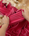 Rich - Fuchsia Stretch Velvet Fabric by the Yard - Vibrant Pink 4-Way Velour Smooth Finish for Dresses, Performance Costumes