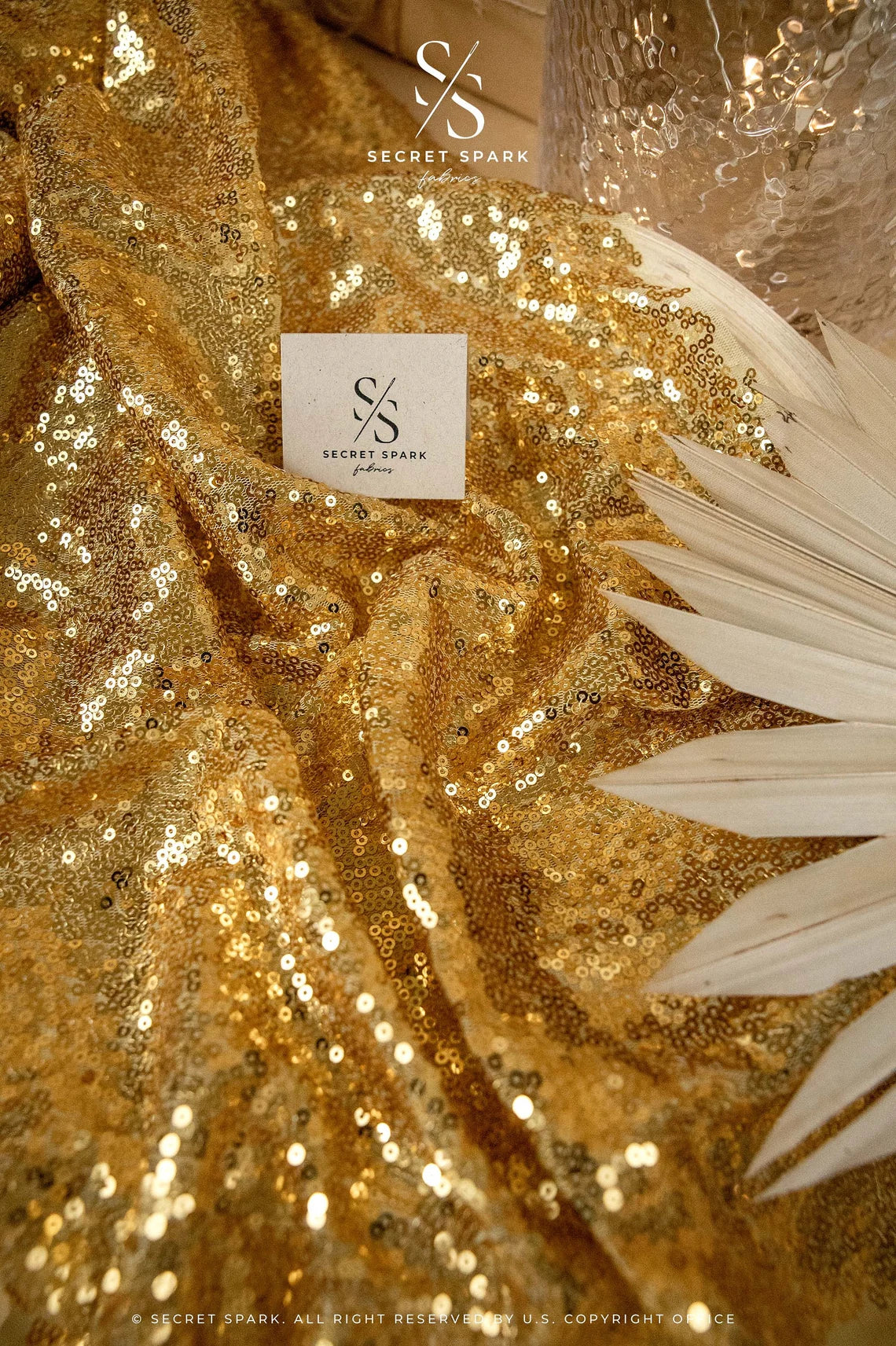 Glitz Sequin - Gold Color High-Quality Premium Fabric by the Yard, 3mm  Round Sequins for Wedding Decoration, Evening Gowns, Events