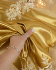 Amore - Golden Sturdy Satin Fabric, Luxurious Non-Stretch Shiny Material by the yard for Evening Gowns, Table Linens, Home Decor