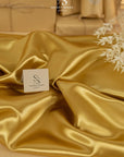 Amore - Golden Sturdy Satin Fabric, Luxurious Non-Stretch Shiny Material by the yard for Evening Gowns, Table Linens, Home Decor