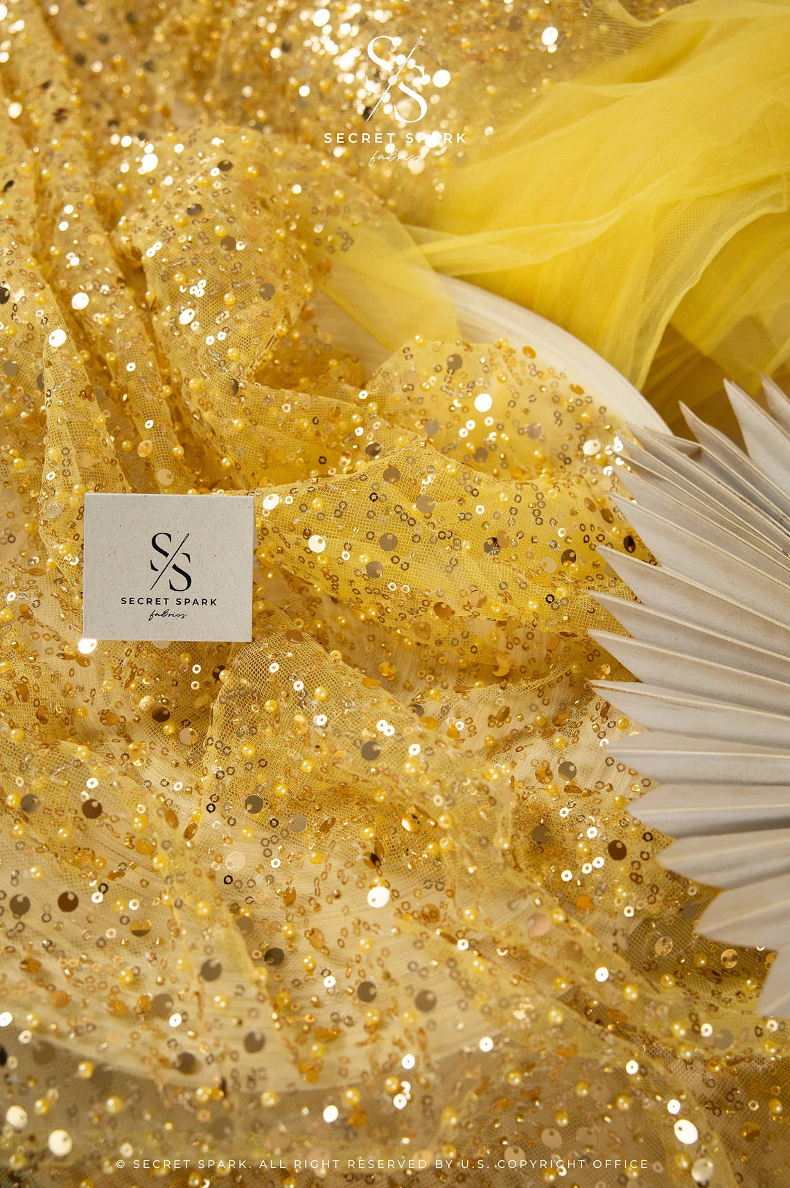 Starlight - Gold Sparkle Premium Heavy Beaded & Sequined Mesh, Designer Quality Material by the Yard with Crystal Beads for Evening Gowns, Events Starlight - Gold Sparkle Premium Heavy Beaded & Sequined Mesh, Designer Quality Material by the Yard with Crystal Beads for Evening Gowns, Events