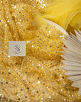 Starlight - Gold Sparkle Premium Heavy Beaded & Sequined Mesh, Designer Quality Material by the Yard with Crystal Beads for Evening Gowns, Events