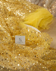Starlight - Gold Sparkle Premium Heavy Beaded & Sequined Mesh, Designer Quality Material by the Yard with Crystal Beads for Evening Gowns, Events