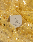 Starlight - Gold Sparkle Premium Heavy Beaded & Sequined Mesh, Designer Quality Material by the Yard with Crystal Beads for Evening Gowns, Events