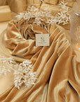 Rich - Golden Beige Stretch Velvet Fabric - Premium 4-Way Velour for Upholstery, Curtains, Elegant Dresses, Home Decor