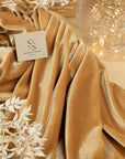 Rich - Golden Beige Stretch Velvet Fabric - Premium 4-Way Velour for Upholstery, Curtains, Elegant Dresses, Home Decor