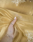 Glimmer Crystal Organza - Golden Color Premium Crystal Sheer Fabric by the Yard for Evening Gowns, Event Decor, Dance Costumes
