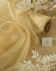 Glimmer Crystal Organza - Golden Color Premium Crystal Sheer Fabric by the Yard for Evening Gowns, Event Decor, Dance Costumes