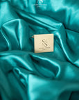 Iconic Silky Satin - Green Teal Color Soft Silky Satin Premium Charmeuse Fabric One Way Stretch Perfect for Crafts, Decor, Costumes, Evening Wear DIY
