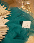 Clouds Tulle 59" - Green Teal Color Delicate Airy Fabric by the Yard, Premium Italian Tulle Mesh for Evening Gowns, Party Decor, Wedding Events