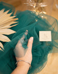Clouds Tulle 59" - Green Teal Color Delicate Airy Fabric by the Yard, Premium Italian Tulle Mesh for Evening Gowns, Party Decor, Wedding Events