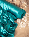 Iconic Silky Satin - Green Teal Color Soft Silky Satin Premium Charmeuse Fabric One Way Stretch Perfect for Crafts, Decor, Costumes, Evening Wear DIY