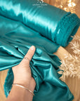 Iconic Silky Satin - Green Teal Color Soft Silky Satin Premium Charmeuse Fabric One Way Stretch Perfect for Crafts, Decor, Costumes, Evening Wear DIY
