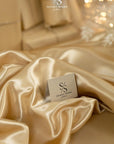 Amore - Honey Sturdy Satin Fabric, Rich Non-Stretch Shiny Material for Dresses, Bedding, Curtain Linings, and Elegant Decor Projects