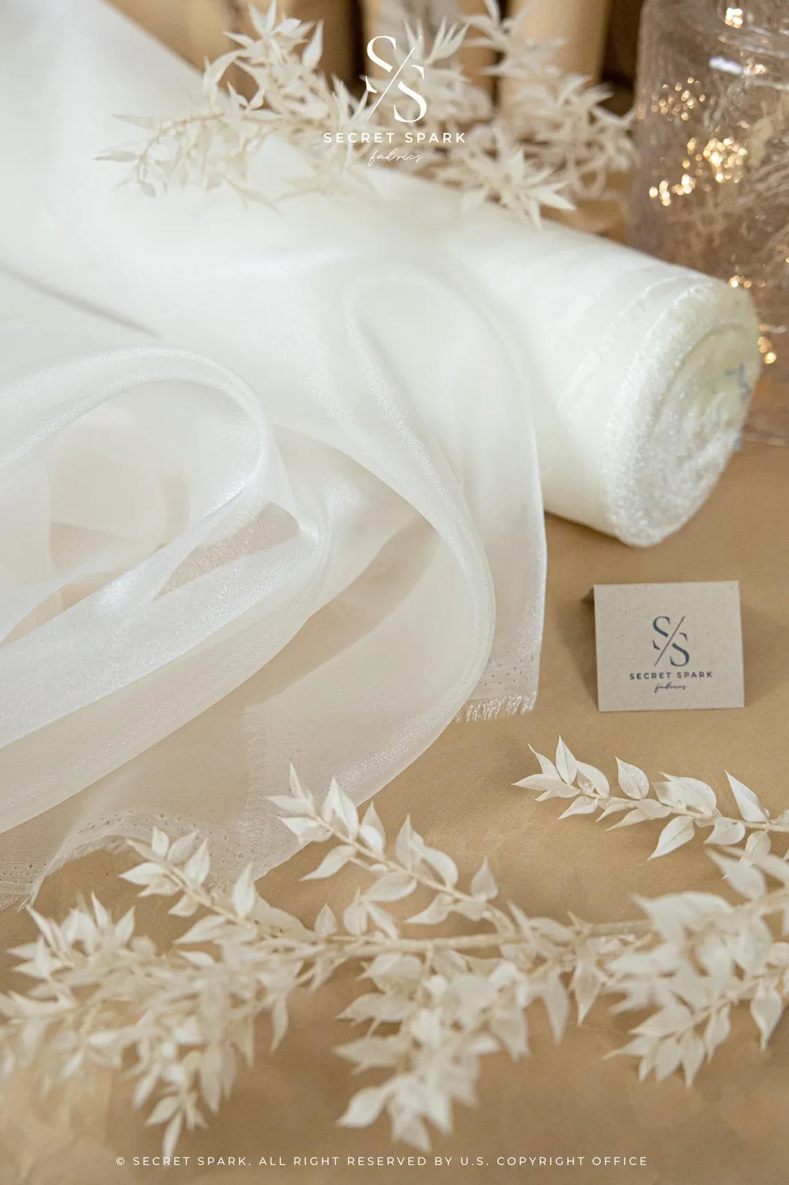 Glimmer Crystal Organza - Ivory Color Premium Bridal High-Quality Crystal Fabric by the Yard for Wedding Gowns, Event Decor, Sashes