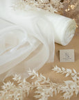Glimmer Crystal Organza - Ivory Color Premium Bridal High-Quality Crystal Fabric by the Yard for Wedding Gowns, Event Decor, Sashes