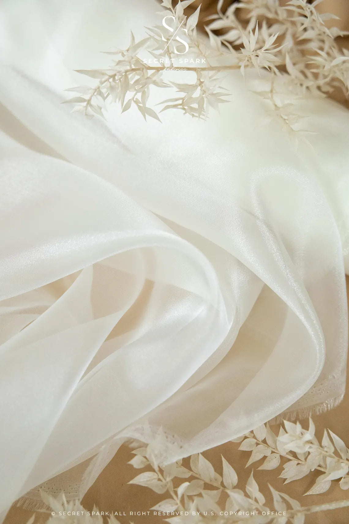 Glimmer Crystal Organza - Ivory Color Premium Bridal High-Quality Crystal Fabric by the Yard for Wedding Gowns, Event Decor, Sashes