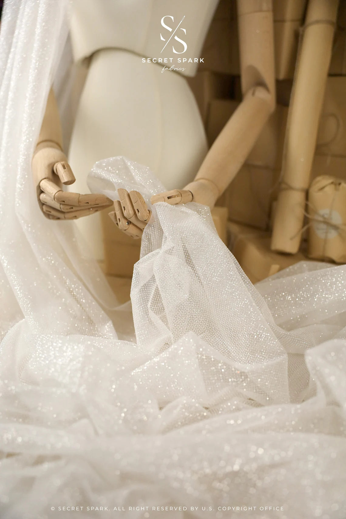 Illuminate Glitter Tulle - Ivory Color Premium Bridal Fabric by the Yard, Quality Shimmering Mesh for Wedding Decor, Dresses, 59" wide