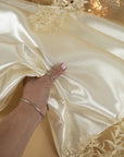 Amore - Ivory Dense Satin Fabric, Luxurious Shiny Non-Stretch Bridal Material for Wedding Dresses, Table Linens, Elegant Decor Projects