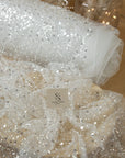 Starlight - Ivory Wedding Crystal Clear Heavy Beads & Sequins, Premium Bridal Mesh Material by the Yard with Pearls for Wedding Gowns, Events