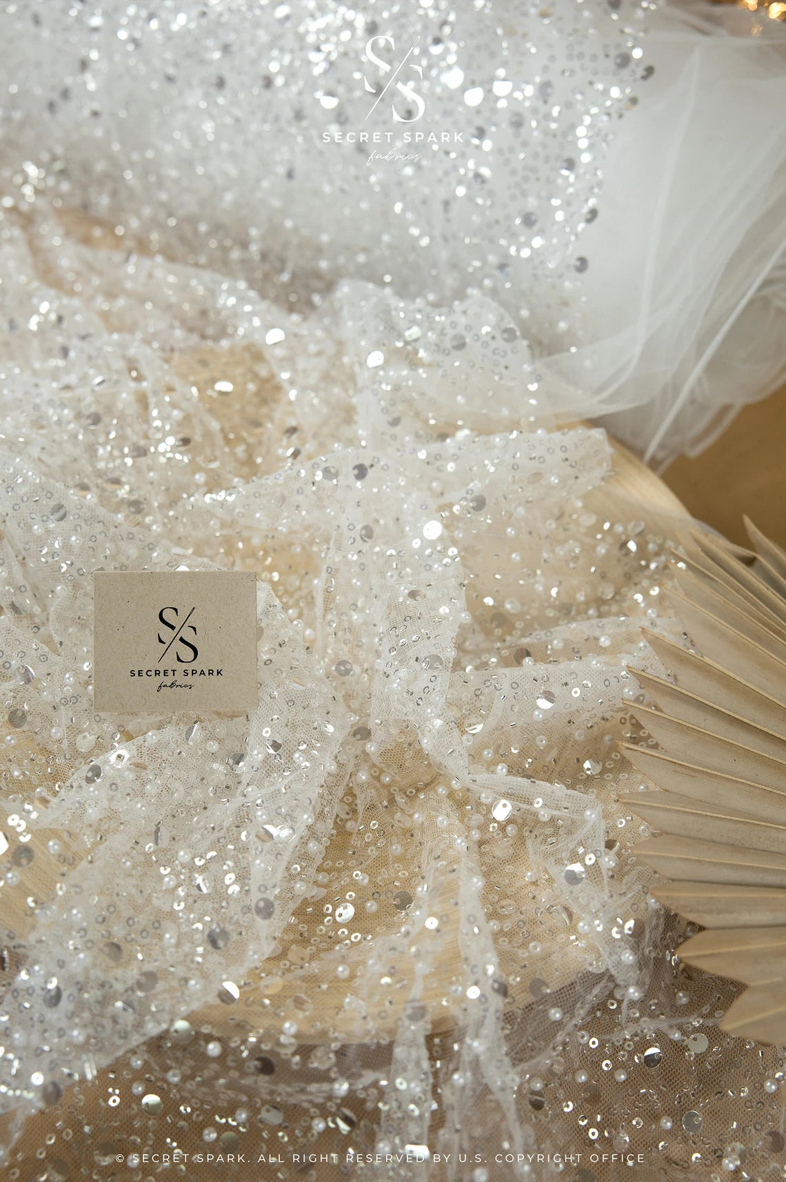 Ivory Beaded Mesh | Crystal Beads | for Wedding & Special Events  Secret  Spark Fabrics