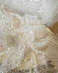 Starlight - Ivory Wedding Crystal Clear Heavy Beads & Sequins, Premium Bridal Mesh Material by the Yard with Pearls for Wedding Gowns, Events