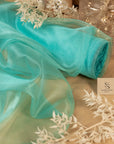 Glimmer Crystal Organza - Jade Blue Color Premium Crystal Sheer Fabric by the Yard for Evening Gowns, Event Wedding Decorations
