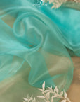 Glimmer Crystal Organza - Jade Blue Color Premium Crystal Sheer Fabric by the Yard for Evening Gowns, Event Wedding Decorations