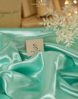 Amore - Jade Blue Glossy Satin Fabric, Stiff Non-Stretch Material for Evening Gowns, Men's Accessories, Gift Wrapping, and Decorative Drapes