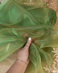 Glimmer Crystal Organza - Leaf Green Color High-Quality Crystal Fabric by the Yard for Wedding Gowns, Event Decor, Sashes DIY