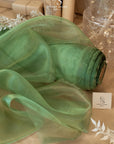 Glimmer Crystal Organza - Leaf Green Color High-Quality Crystal Fabric by the Yard for Wedding Gowns, Event Decor, Sashes DIY
