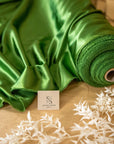 Iconic Silky Satin - Leaf Green Color Soft Silky Satin Fabric, 1 Way Stretch for Multipurpose, Table Runners, Shirts, Pajamas, Dress making
