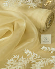 Glimmer Crystal Organza - Light Gold Color Premium Crystal Sheer Fabric by the Yard for Wedding Gown, Event Decor, Chair Sashes