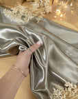 Amore - Light Gray Shiny Satin Fabric, Soft Yet Sturdy Non-Stretch Material for Bridesmaid Dresses, Pillow Covers, Chair Sashes, and Robes