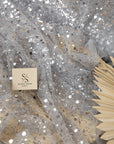 Starlight - Light Gray Premium Heavy Beaded & Sequined Mesh, Designer Quality Material by the Yard with Crystal Beads for Evening, Special Events