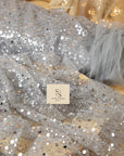 Starlight - Light Gray Premium Heavy Beaded & Sequined Mesh, Designer Quality Material by the Yard with Crystal Beads for Evening, Special Events