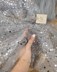 Starlight - Light Gray Premium Heavy Beaded & Sequined Mesh, Designer Quality Material by the Yard with Crystal Beads for Evening, Special Events