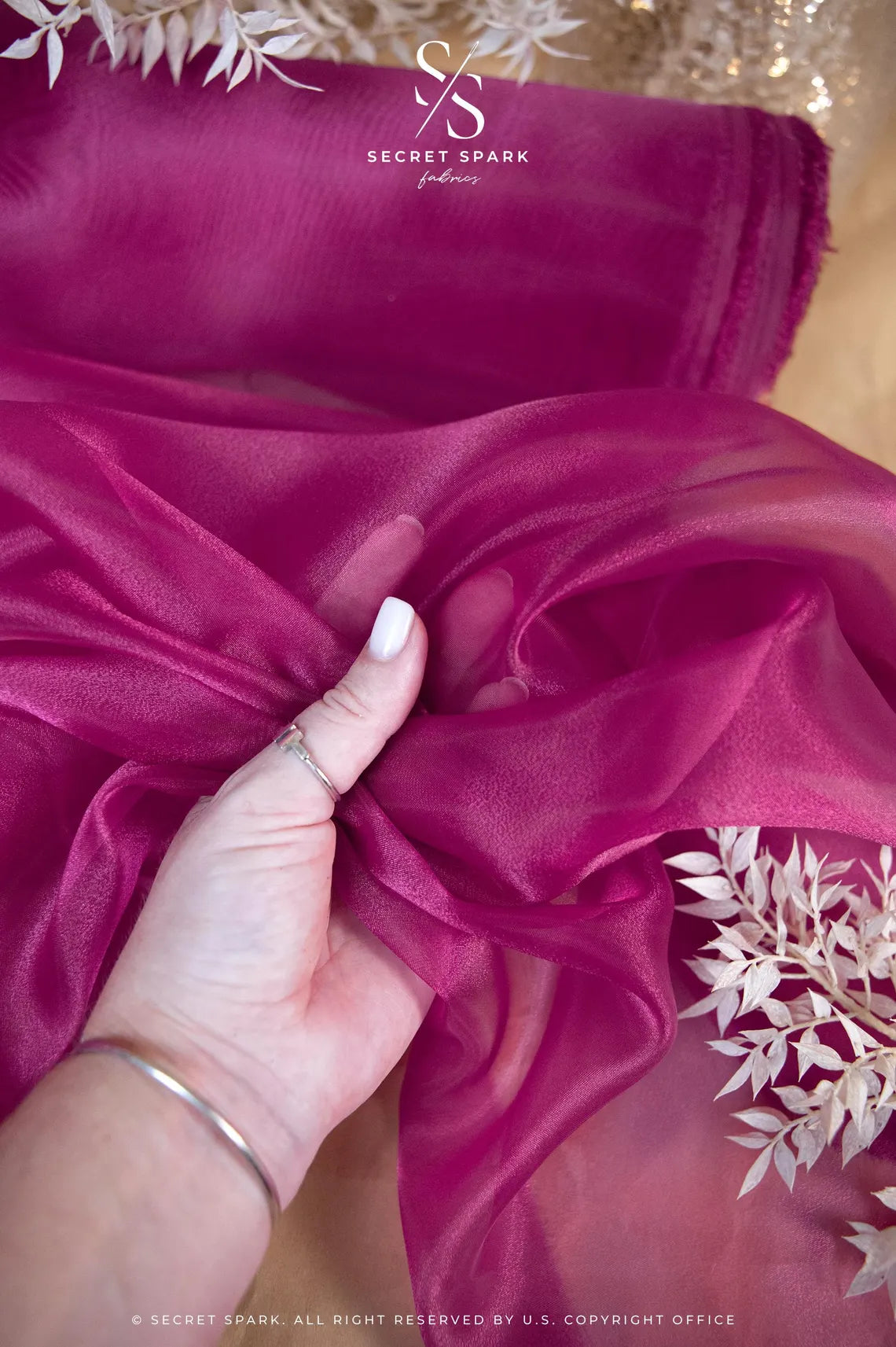 Glimmer Crystal Organza - Magenta Color Premium Crystal Fabric by the Yard, Sparkle Crystal Sheer for Evening Gowns, Dance Costumes, Ballet Tutus