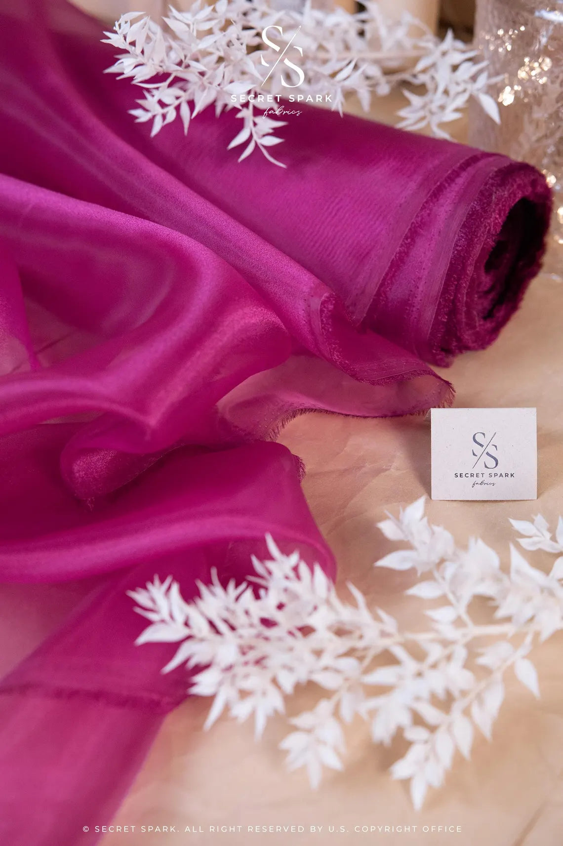 Glimmer Crystal Organza - Magenta Color Premium Crystal Fabric by the Yard, Sparkle Crystal Sheer for Evening Gowns, Dance Costumes, Ballet Tutus