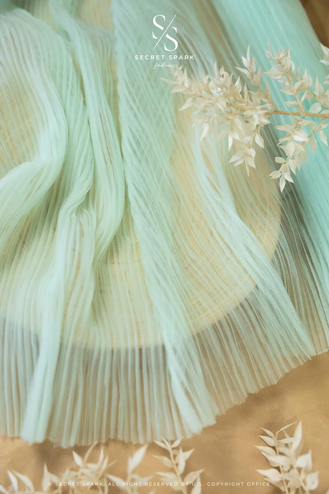 Mint Green Pleated Tulle | Quality | for Spring Fashion & Dress
